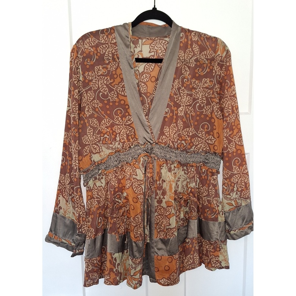 Whimsical Floral Patchwork Top with Satin Trim Festival Artisan Medium